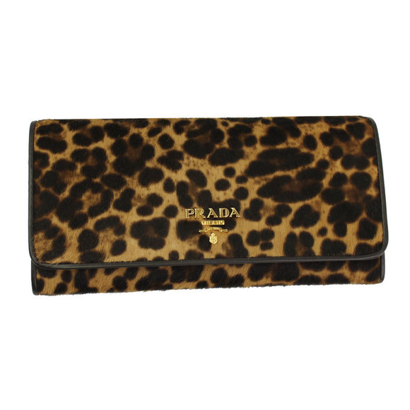 Prada Leather Fold Wallet MORO CasePony Pass Long Leopard - Picture 1 of 4